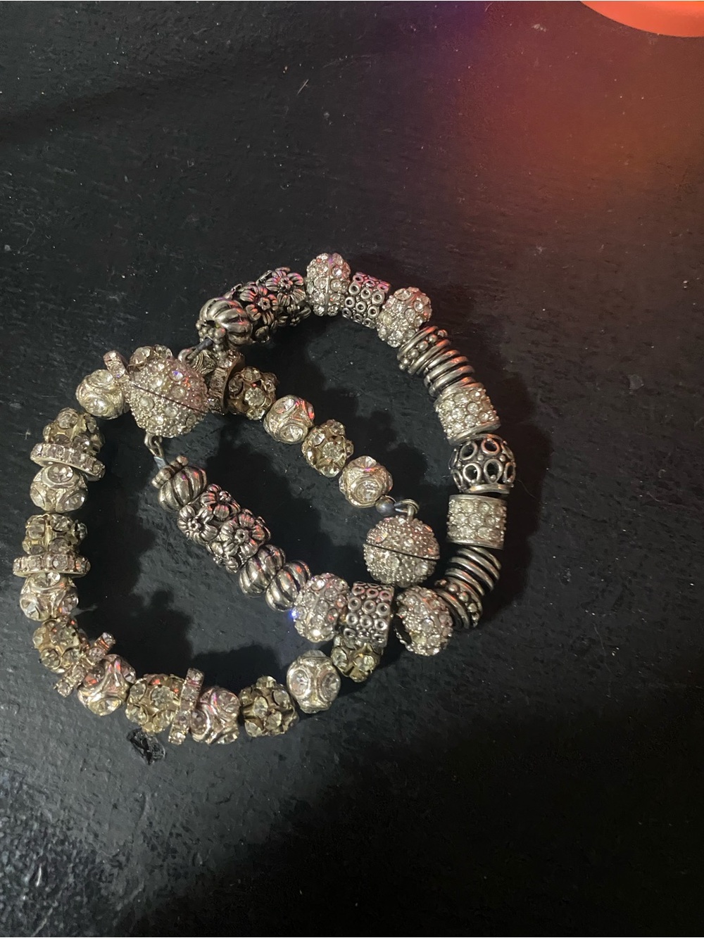 Crystal Bead magnetic vintage Bracelet Set - Silver Sparkle